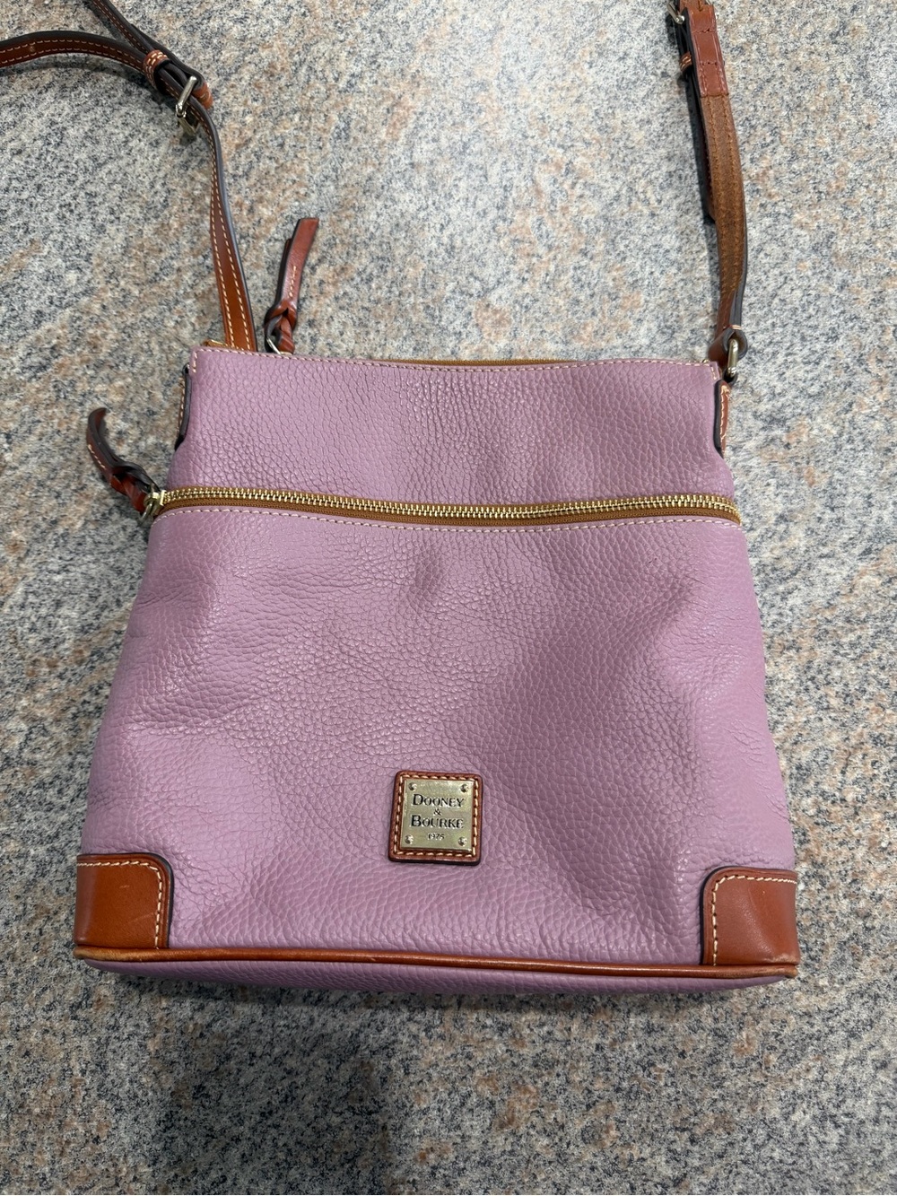 Dooney & Bourke Lilac Leather Crossbody with Brown Trim